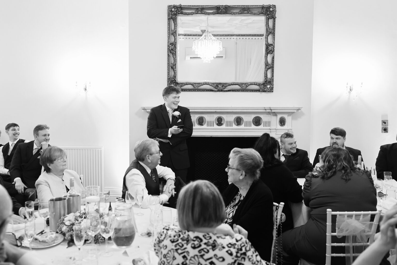 Wedding speeches during a cosy winter reception at Highley Manor
