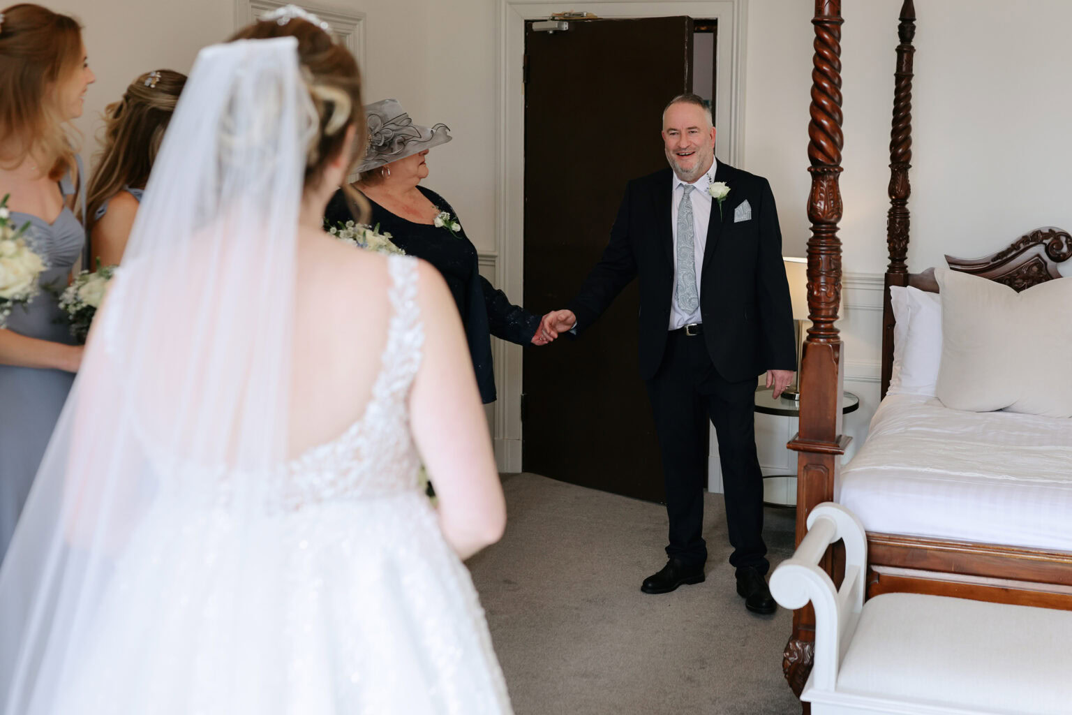 Bride dress reveal ready on a February wedding morning at Highley Manor in Sussex